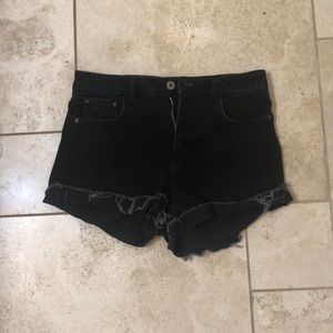 High waisted black denim shorts